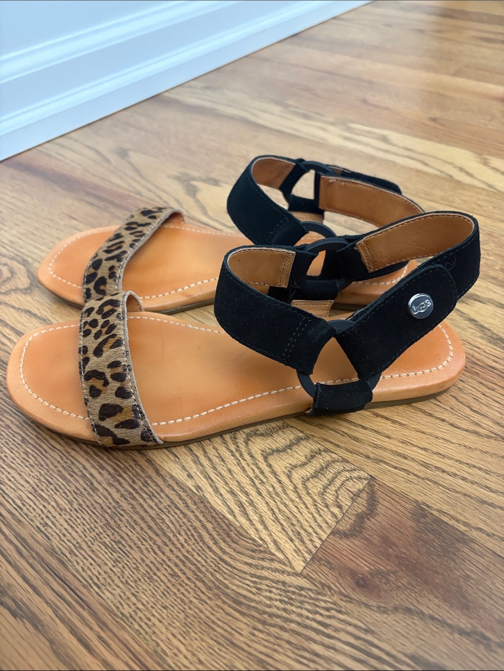 UGG Rynell Leopard Double Strap Suede/Calfskin Sandals - Picture 2 of 4